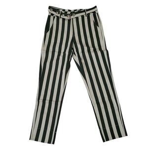 NWT Black Striped High Rise Belted Ankle Pants Size M